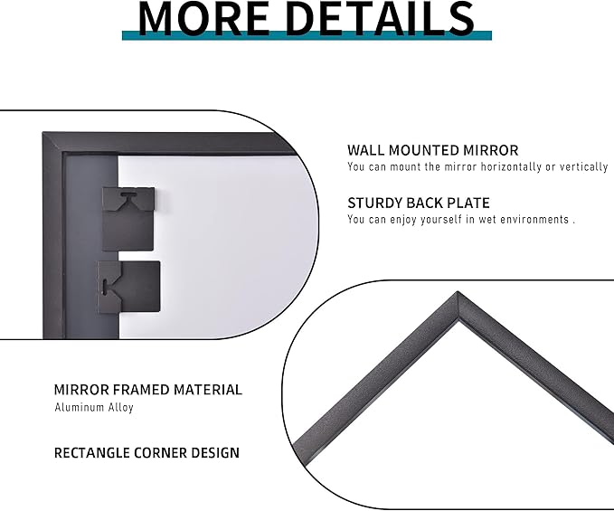 Black Bathroom Mirror for Wall, 30x40 Inch Rectangle Mirrors with Metal Frame, Modern Vanity Wall Mirror Decor for Entryway Hangs, Bathroom, Living Room Horizontal or Vertical