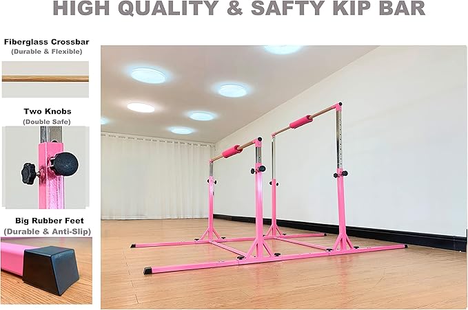 Gymnastics Double Horizontal Bars 3Play Parallel Bars Uneven Bars Gymnastics Training Kip Bar with 304 Stainless Steel Regulating Arms & Fiberglass Rail for Indoor Outdoor Home Club Use