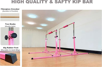 Gymnastics Double Horizontal Bars 3Play Parallel Bars Uneven Bars Gymnastics Training Kip Bar with 304 Stainless Steel Regulating Arms & Fiberglass Rail for Indoor Outdoor Home Club Use