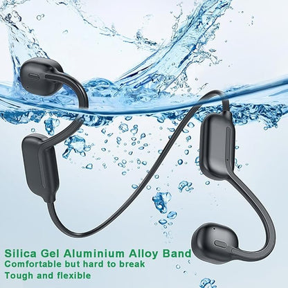 IHAO Swimming Headphones True Bone Conduction Open Ear Headset MP3 Player Built-in 32G Memory IP68 Underwater Waterproof Stereo Bluetooth Earphone for Driving Bicycling Running Skiing-Black