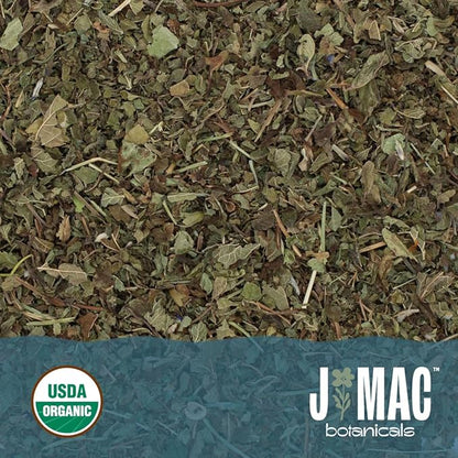 J Mac Botanicals Organic Lemon Balm (16 oz), Loose Leaf Tea, Dried Lemon Balm Tea, herbal Infusion, Lemon balm leaves, melissa officinalis tea, Certified USDA Organic