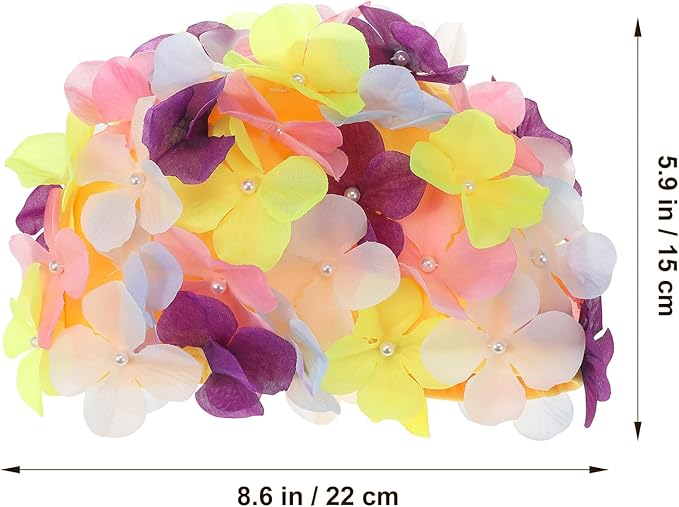 FAVOMOTO Colorful Large Size 3D Floral Petal Swim Cap for Women - Floral Caps Unique Design for Ear Hair Protection in Water Activities Ideal for Swimming Beach