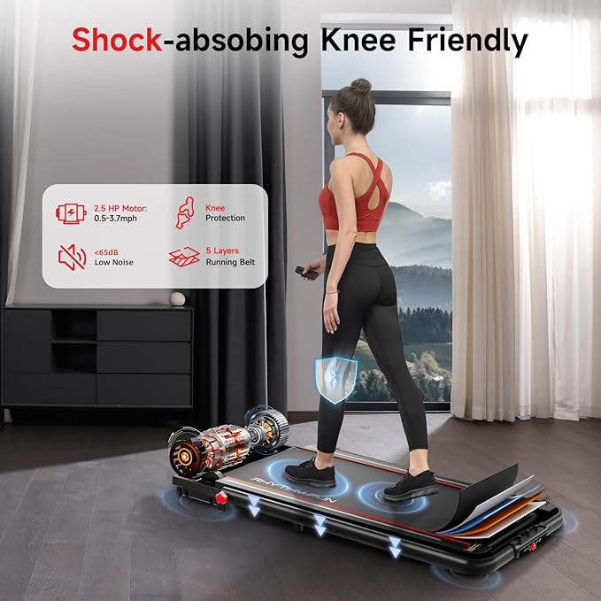 RHYTHM FUN Incline Foldable Treadmill, Walking Pad Treadmill with Incline, 300 lbs Portable Treadmills with Handles for Home Office Use, Under Desk Compact Walking Pad