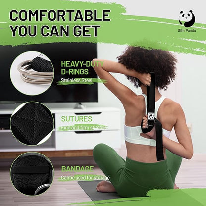Slim Panda Yoga Strap for Stretching,Cotton Yoga Strap with Adjustable D-Ring Buckle,Non-Elastic Yoga Belt for Pilates,Gym Workouts,Physical Therapy,Improve Flexibility