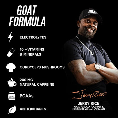 G.O.A.T. Fuel Energy Drink, Co-Founded by Jerry Rice, Natural Caffeine, Electrolytes, BCAAs, Cordyceps Mushrooms & Antioxidants, Light Carbonation Pre Workout, 12 Pack, 12 FL Oz, Pineapple Cream Soda