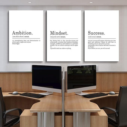 EPHANY ART - Inspirational Canvas Prints - Mindset Quotes, Motivational Wall Art Success Framed Entrepreneur Poster - Positive Quotes Wall Poster for Home Office Workplace (L-3pcs, 24x36inchx3pcs)