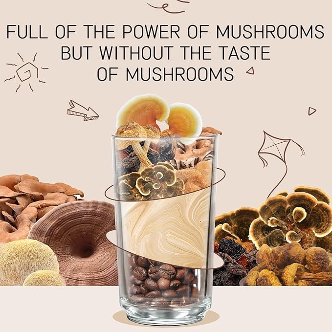 GANOHERB 7 in 1 Mushroom Coffee Mix, Instant Latte Coffee Blend Nootropic Cafe Complex with Reishi, Lion’s Mane, Chaga, Turkey Tail, Maitake, Cordyceps for Energy Focus Immune Boost (10 Servings)