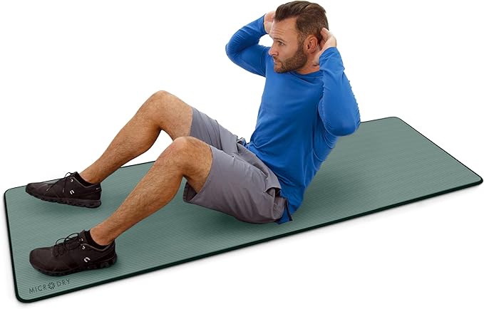 MICRODRY Deluxe Fitness Exercise Yoga Mat for Home & Gym, Extra Thick for High Impact Training, Multi Layered Skid Resistant Surface, Odor Neutralizing with Carrying Strap