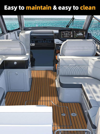 FOCEAN Boat Flooring EVA Foam Boat Decking Faux Teak Marine Flooring Boat Mat Boat Carpet Sheet for Motorboat RV Yacht Kayak Surfboard, 94.5"x 47.2"/35.4"/23.6"/15.7"