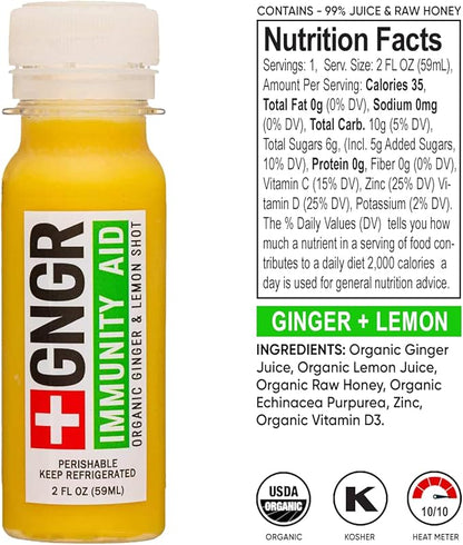 '+GNGR 24 Shots Variety Pack of Organic Immunity Boosting Ginger Shots - Cold Pressed Ginger Shots for All Natural Digestive and Immune Support - Nothing Artificial - USDA Organic (2 Fl Oz, 24 Pack)