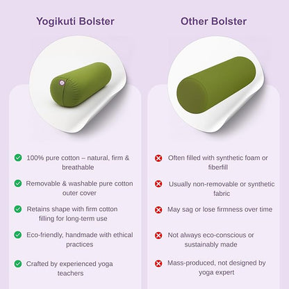 Yogikuti Iyengar Yoga Bolster for Restorative Yoga and Meditation – Lightweight Cotton Support Pillow with Handle for Easy Carry, Versatile for Pose Modification, Balance, Back Relief, and Relaxation