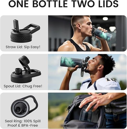 32oz Insulated Water Bottle, Triple Wall Vacuum Stainless Steel Water Bottles - Keeps Cold 48H, Reusable Metal water flask Jug for Gym, Sports, Camping, Hiking,Travel, Northern Lights Green