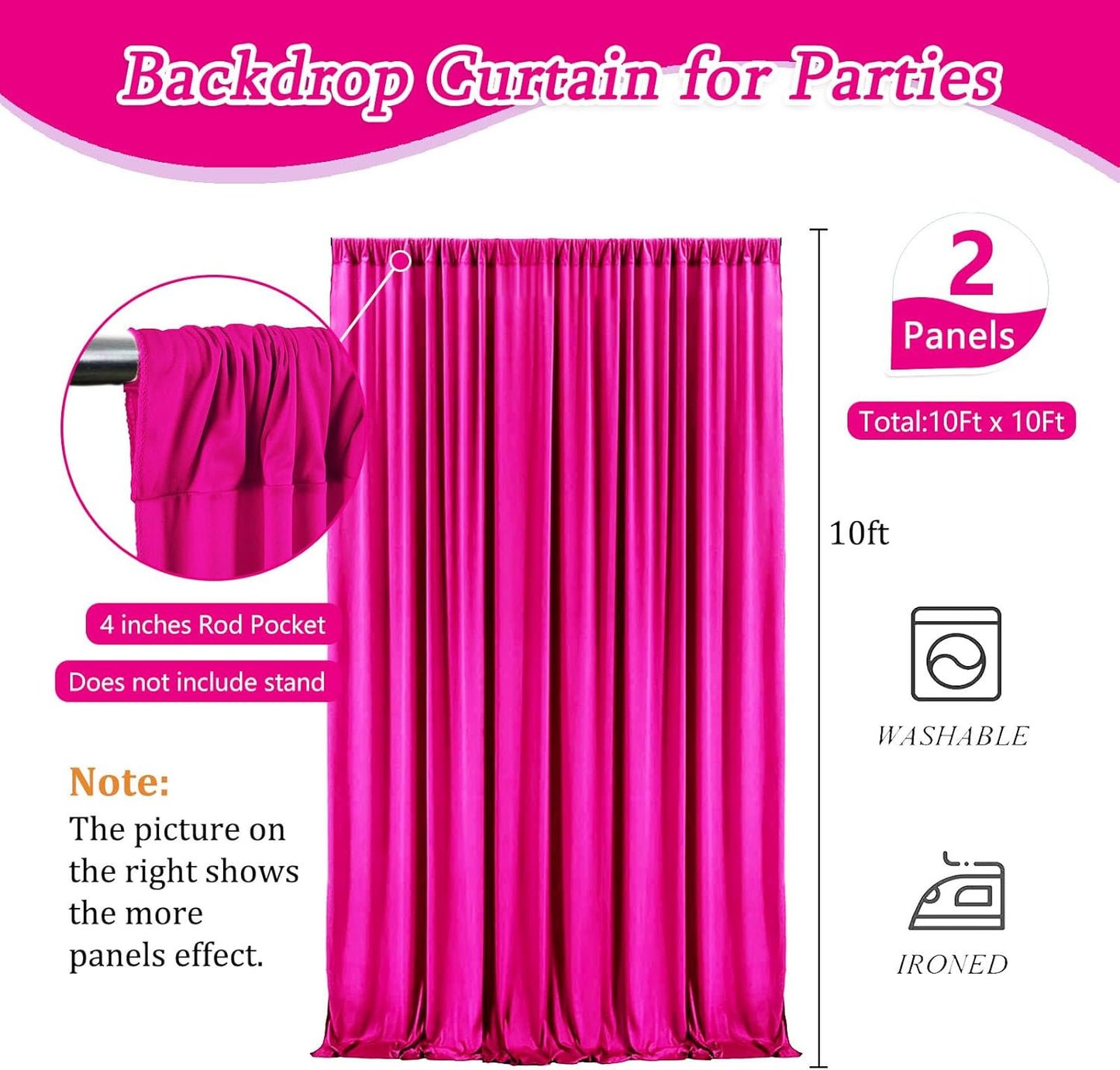 10 x 10 Feet Rose Red Backdrop Curtain for Partie, Background Curtains for Photoshoot, Birthday, Wedding, Halloween, Thanksgiving, Christmas Day, New Year Party Decorations 5Ft x 10Ft, 2 Panels