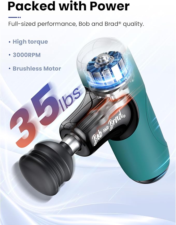 BOB AND BRAD Q2 Mini Massage Gun, Pocket-Sized Deep Tissue Massager Gun, Portable Percussion Muscle Massager Gun, Ultra Small & Quiet Muscle Massage Gun with Carry Case -Green