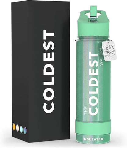 Coldest Insulated Water Bottle with Straw Lid - Stainless Steel Metal Insulated Bottle for Men & Women (Green Aurora Glitter, 24 oz)