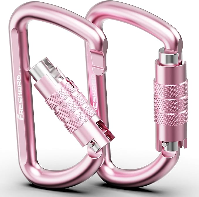FresKaro 3inch 12kN-2698lbs Auto Locking Carabiner Clips, Solid D Shape, Heavy Duty 7075 Aluminum, Lightweight 1.09oz, Rust Proof, for Hammock, Hiking, Dog Leash, Keychain etc., Multi-Colors