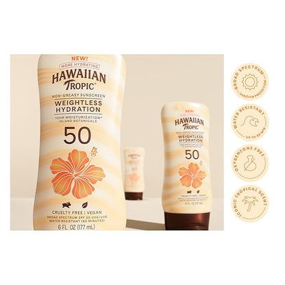 Hawaiian Tropic Sheer Touch Lotion Sunscreen SPF 50, 8oz Twin Pack | Hawaiian Tropic Sunscreen SPF 50, Sunblock, Broad Spectrum, Oxybenzone Free, 8oz each