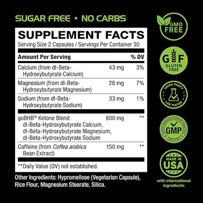 Keto BHB Exogenous Ketones Supplement - BHB Science Keto Diet Pills with Patented goBHB and Caffeine for Natural Energy Focus Body Sculpting & Ketosis Support - Vegetarian & Non-GMO (1 Month Supply)