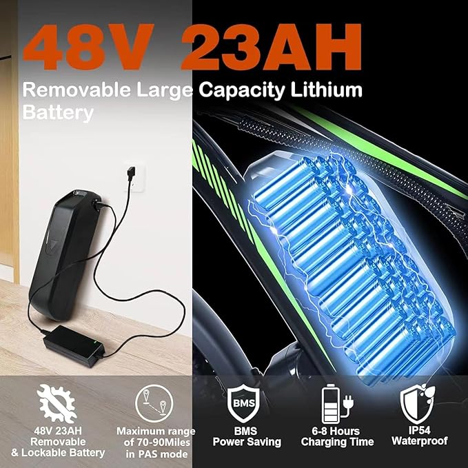 Electric Bike for Adults,39MPH/36MPH-100 Miles/90 Miles（3000W/2000W） Electric Bicycle with 52V/48V/23Ah Battery, 26''Fat Tire Fast E-Bike