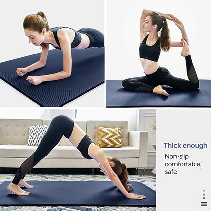 Thick Yoga Mat Non Slip, Large Size 72" L x 32" W x 0.6" TH, Premium Exercise & Fitness Mat with Carrying Strap and Bag, Workout Mats for Home