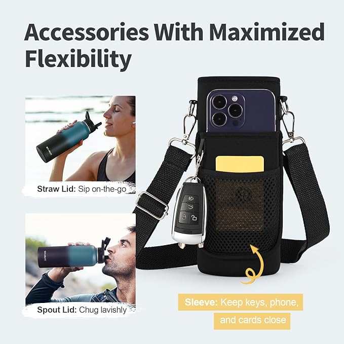 40 oz Insulated Water Bottle with Straw (Cold for 48 Hrs), Stainless Steel Triple Wall Vacuum Sports Water Jug, Leakproof Hydro Cup Flask with Paracord Handle & Straw Spout Lids & DIY Stickers