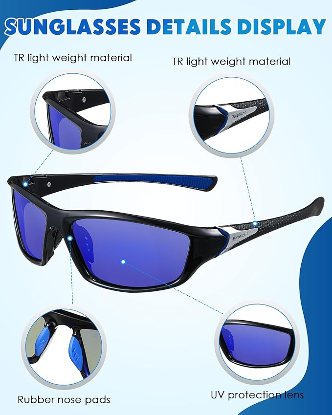 Frienda 6 Pack Polarized Sport Sunglasses for Men Multipack Fit over Glasses Pack Lot Set Men's Sport Fishing Eyeglasses