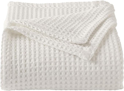 100% Cotton Waffle Weave Queen Bed Blanket | Soft, Breathable, and Lightweight Blanket for All-Seasons | Perfect for Layering | Brielle Collection (King, Ivory)