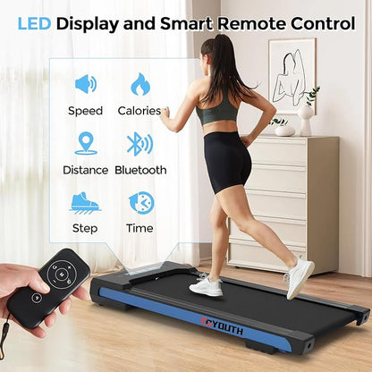 GOYOUTH Walking Pad Treadmill, Under Desk Treadmill for Home Office, Wide Belt Compact Treadmills 300 lbs Capacity, 2.25HP Shock-Absorbing Walking Jogging Running Machine Remote Included
