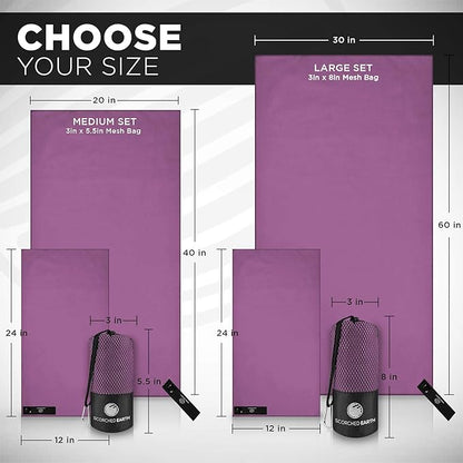 ScorchedEarth Microfiber Travel & Sports Towel Set - Quick Dry, Super Absorbent, Compact, Lightweight - for Camping, Backpacking, Hiking, Beach, Yoga, Swimming - Includes 2 Sizes + Carrying Bag & Clip
