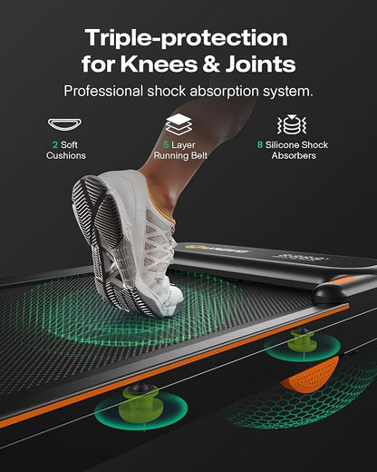 UREVO Strol 2E Smart 2-in-1 Folding Treadmill, Compact Walking Pad with Safety Handle, Plug and Play, Dual LED Display, Workout APP, Walking or Running for Home Office, Remote Included