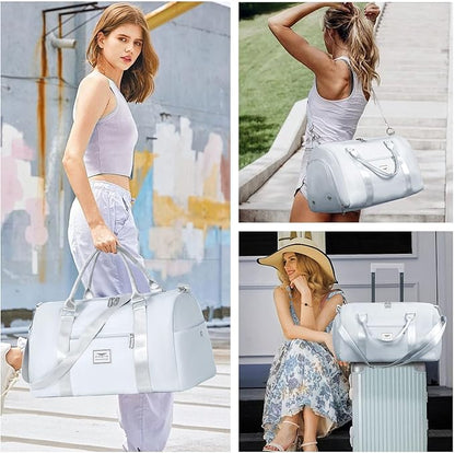 FIORETTO Womens Gym Tote Duffle Bag with Wet Pocket & Shoe Compartment, Sports Duffel Overnight Weekender Hospital Workout Carry on Bag for Girls, Ideal for Travel, Swimming, Dance, Ballet Grey