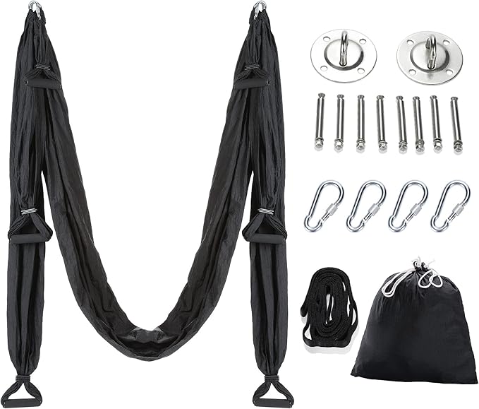 ZELUS Aerial Yoga Swing Sling Strong Yoga Hammock Kit Set Trapeze Inversion Equipment Include 2 Extensions Straps and Ceiling Mounting Kit