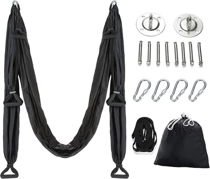 ZELUS Aerial Yoga Swing Sling Strong Yoga Hammock Kit Set Trapeze Inversion Equipment Include 2 Extensions Straps and Ceiling Mounting Kit