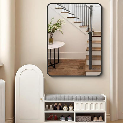 FORBATH Bathroom Mirror 30" X 40", Large Rectangular Wall Mirror, Black Metal Framed Rounded Corner Wall Mounted Mirror for Bathroom Bedroom Entryway Decor(Horizontal/Vertical)
