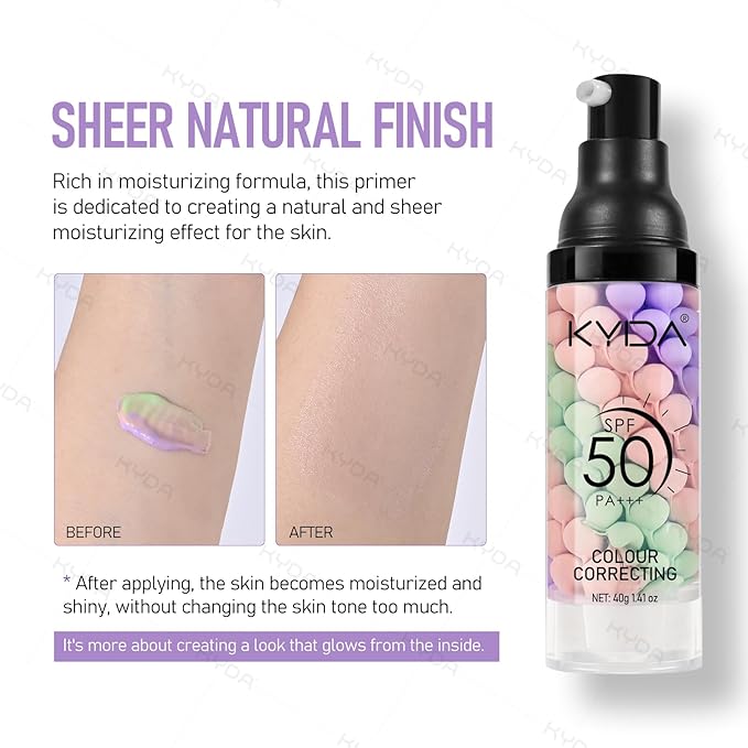 KYDA 2PCS Color Correcting Primer,SPF Makeup 50 PA+++,Color Correcting Serum, Moisturizing Makeup Primer, One Step Brightening Primer to Even Skin Tone, Oil Control Skin Corrector,Purple Pink Green