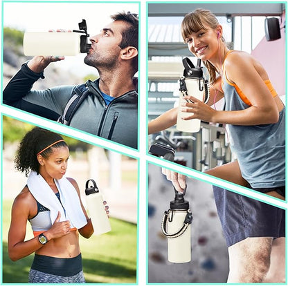 Insulated Water Bottle - 32oz 40oz 64oz Water Bottles with Straw & Spout Lids, Carrier Bag, Paracord Handle and Flask Boot, Reusable Stainless Steel Water Bottle, Metal Canteen Mug for Work