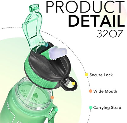Hyeta 32 oz Water Bottles with Times to Drink and Straw, Motivational Water Bottle with Time Marker, Leakproof, Drinking Sports Water Bottle for Fitness, Gym and Outdoor