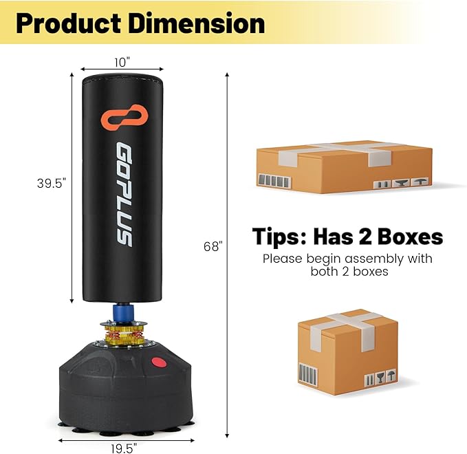 Goplus Freestanding Punching Bag, 220LBS Heavy Boxing Bag with Gloves, Shock Absorber, 12 Suction Cup Base, Kickboxing Bag with Stand for Adults Youth Men Women Home Gym