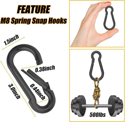 30PCS 3" Black Heavy Duty Spring Snap Hook, M8 5/16" Galvanized Steel Snap Hook Carabiner Quick Link Carabiner Clip, 500LBS Holding Capacity Quick Link Keychain for Swing Hammock Gym Outdoor