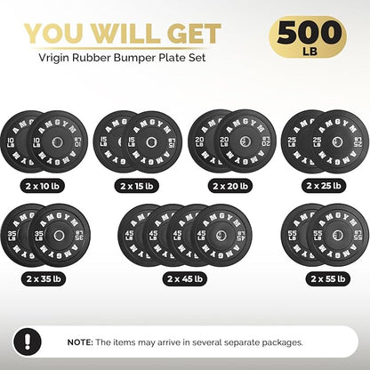 2 Inch Bumper Plates，10-500lbs，Barbell Rubber Olympic Weight Plates Set for Home Gym, Strength Training & Weight Lifting, Multiple Options Colors