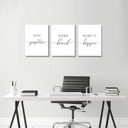 Framed Canvas Wall Art Positive Quote, Office Art, White Large Poster, Motivational Artwork Set of 3 Prints, Inspirational Poster Prints (G-3pcs,12x16inchx3pcs)