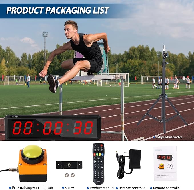 Fitness Timer with Stopwatch Button, Suitable for School/exam/Home Exercise/Gym/Gym SMAHEAT Electronic Fitness Timer (4.0 inch six bit All red PC Transmission Model)