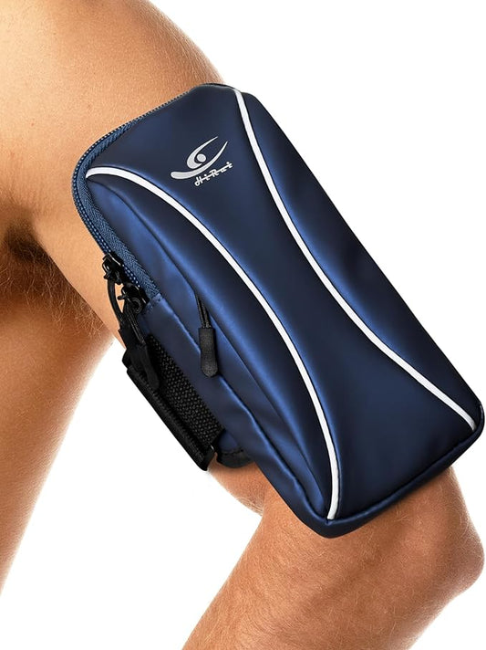 HiRui Arm Bag & Wrist Bag Phone Holder, Sports Running Armband for Gym, Cycling & Workout, Compatible with iPhone 16/15/14 Series, Samsung Galaxy & More, Reflective, Adjustable, Secure Fit (Blue)