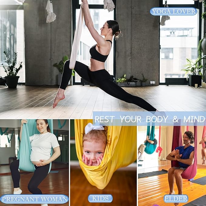 Aerial Silks Yoga Swing Set - 9/11 Yards Aerial Yoga Hammock Kit Anti-Gravity Flying for Fitness, Low/Non Stretch Nylon Tricot Fabric Hardware Included for Dance