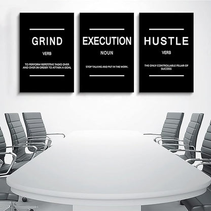 Framed Canvas Wall Art Success Quote, Office Wall Art, Black Large Poster, Positive Motivational Set of 3 Prints, Execute Failure Definition, Inspirational Print (B-3pcs,20x30inchx3pcs)
