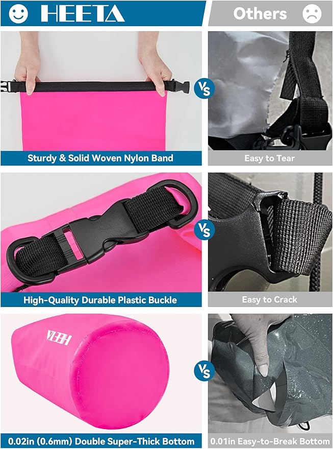 HEETA Waterproof Dry Bag for Women Men(Upgraded Version) 5L/10L/20L/30L/40L Roll Top Lightweight Dry Storage Bag Backpack with Emergency Whistle for Travel, Swimming, Boating, Kayaking, Camping, Beach