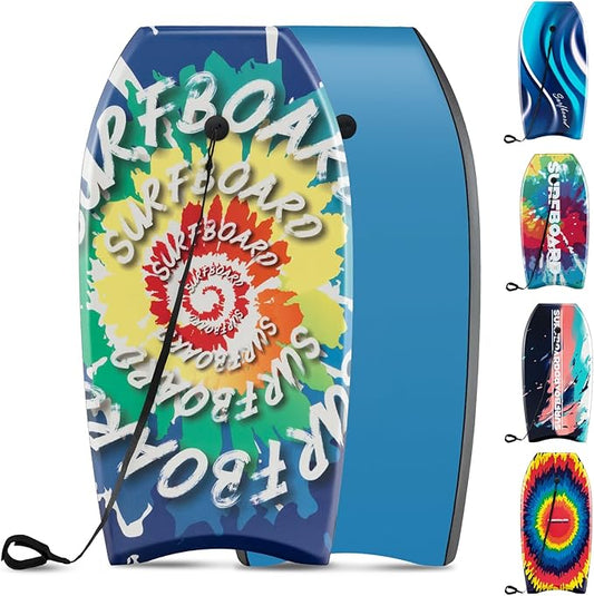 KOTEK 33/37/41 Inch Body Board with Wrist Leash, EPS Core, Dual Channel, HDPE Slick Bottom, Bodyboard for All Skill Levels & Wave Conditions