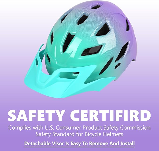 Kids Bike Helmet,Bavilk Kids Boys Girls Bike Helmets with LED Light Detachable Visor Children Youth Teen Multi-Sport for Skating Cycling Scooter Skateboard Adjustable & Lightweight 19.7"-22.4"