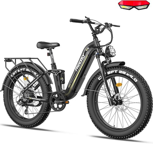 FREESKY Electric Bike for Adults,105mile Long Range Ebike, 2000W Motor 37MPH Fast Step-Thru E Bike 25Ah Samsung Cells Battery Full Suspension Electric Dirt Bicycle 26'' Fat Tire for Commuter Mountains