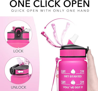 Hyeta 32 oz Water Bottles with Times to Drink and Straw, Motivational Water Bottle with Time Marker, Leakproof, Drinking Sports Water Bottle for Fitness, Gym and Outdoor